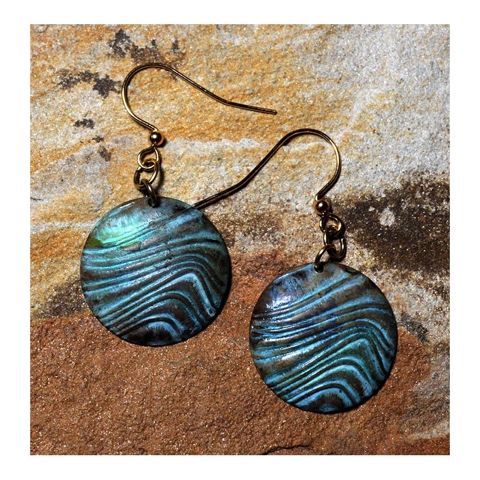EC-030 Earrings Domed Round Flowing Lines Dangle $40 at Hunter Wolff Gallery